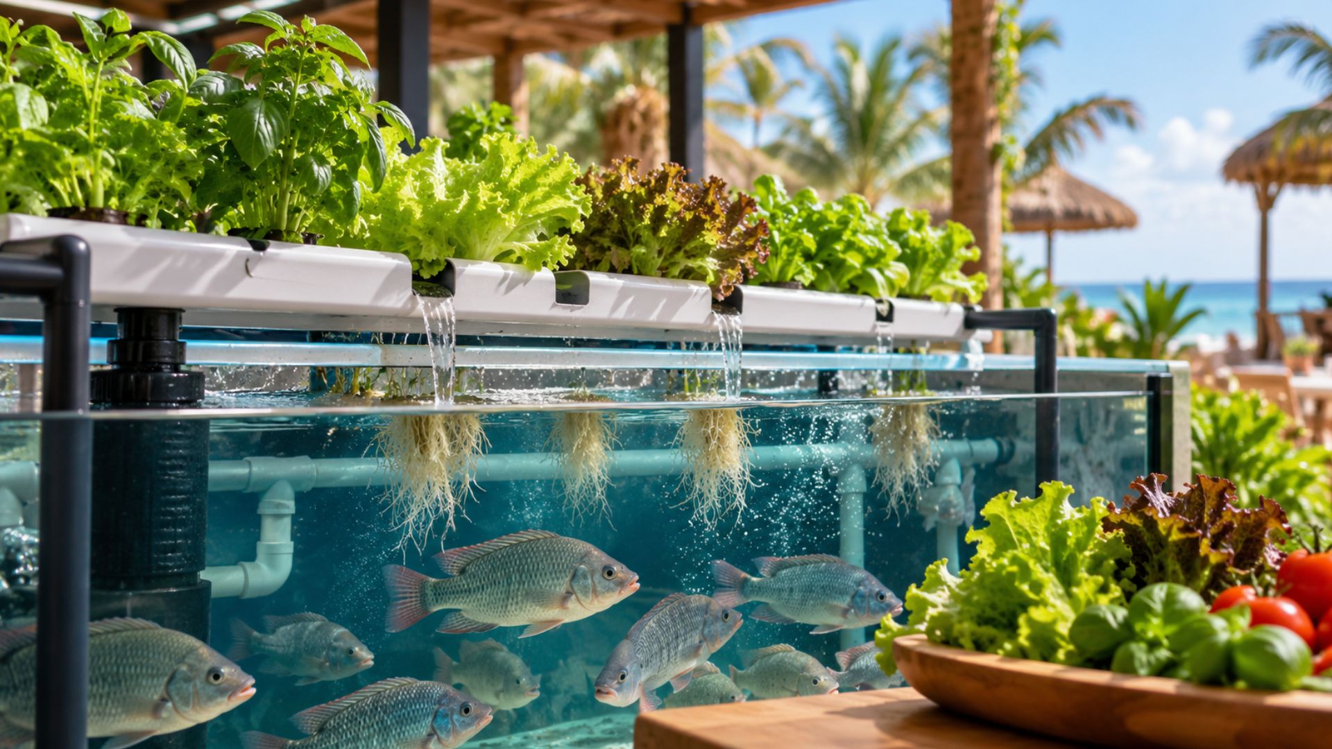 La acuaponía combina la cría de peces con el cultivo de vegetales mediante un sistema de recirculación de agua, una alternativa que buscan incorporar a proyectos hoteleros de Playa del Carmen.