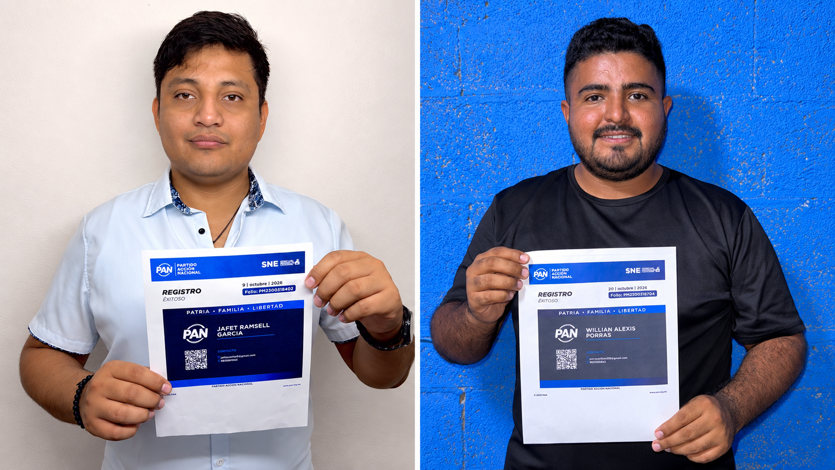 Jafet Ramsell García Morales (izquierda) y William Alexis Porras Rojas (derecha) anunciaron sus registros para buscar la candidatura del PAN a la Presidencia Municipal de Felipe Carrillo Puerto rumbo a 2027.