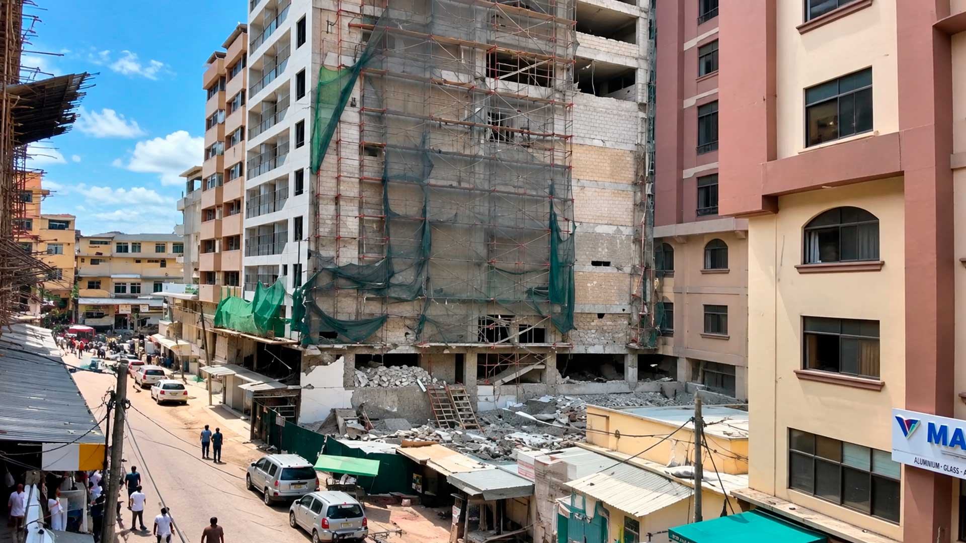 Vista de la zona del barrio de Eastleigh, en Nairobi, donde el derrumbe de un edificio en construcción activó un operativo de búsqueda y rescate.
