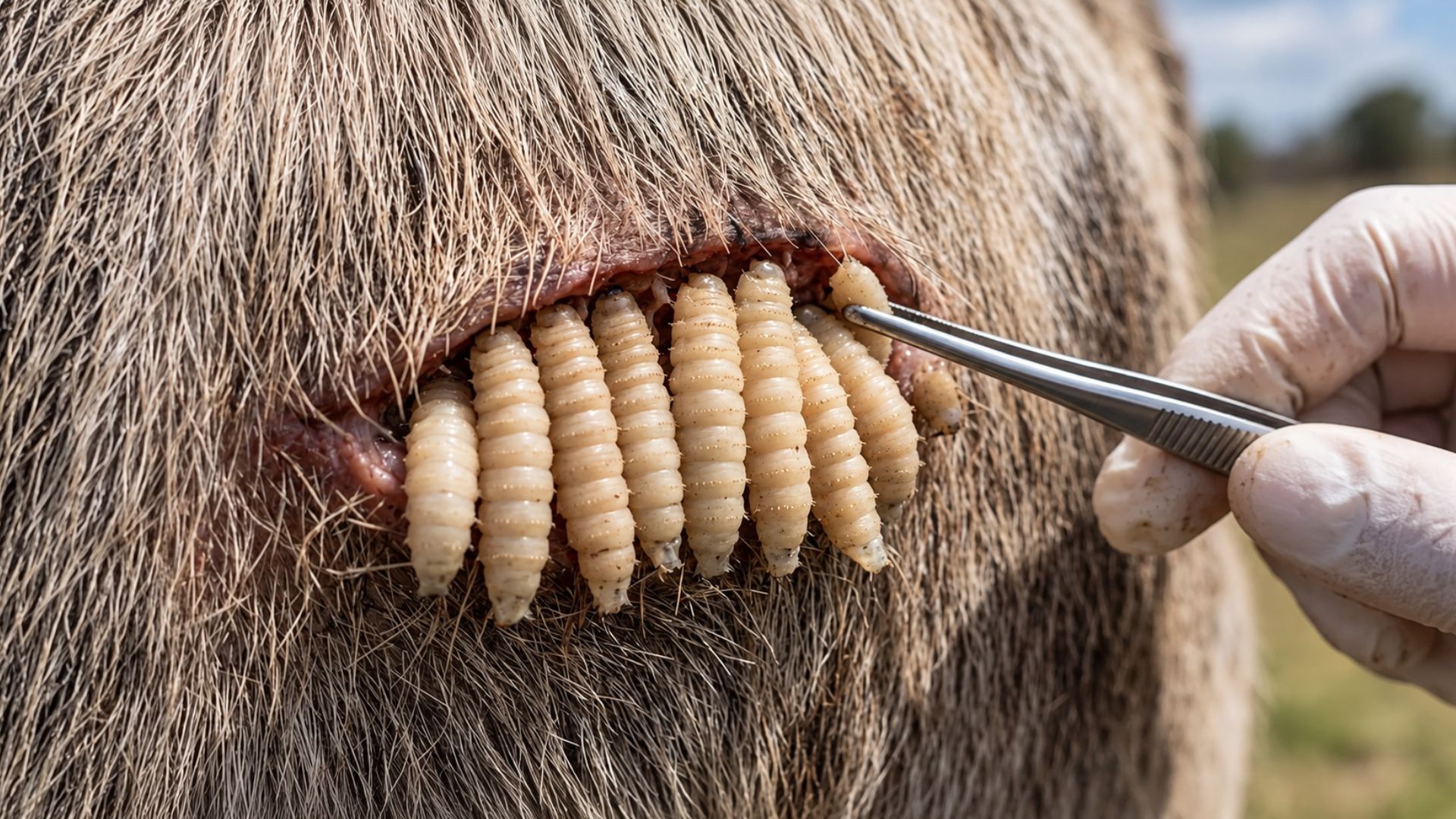 Las larvas del gusano barrenador pueden invadir heridas y dañar los tejidos vivos de los animales. La detección temprana y la atención veterinaria son fundamentales.