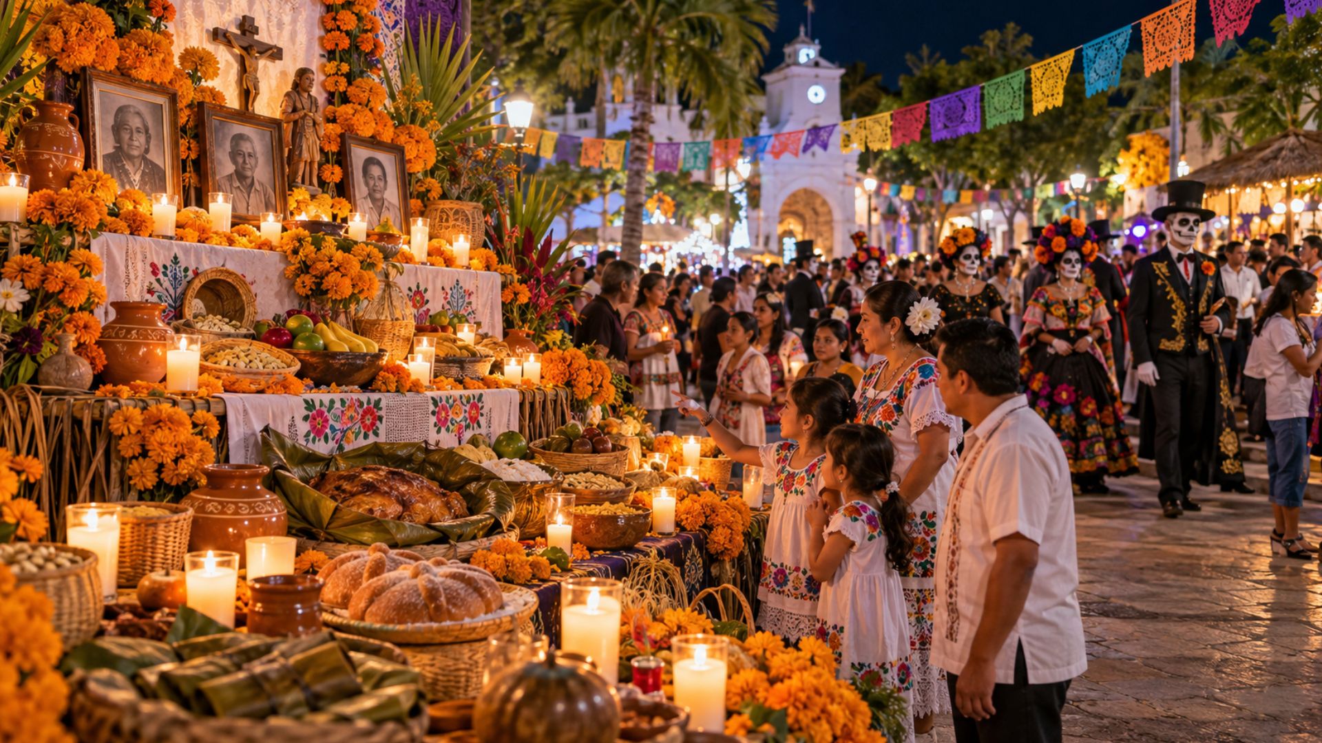 Los altares, las velas y las ofrendas forman parte de las tradiciones para recordar a los fieles difuntos durante el Janal Pixán en Playa del Carmen.